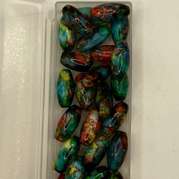 Beads 30 Oblong Glass Beads Hand Painted Colorful beads for making jewelry NEW - Picture 5 of 7